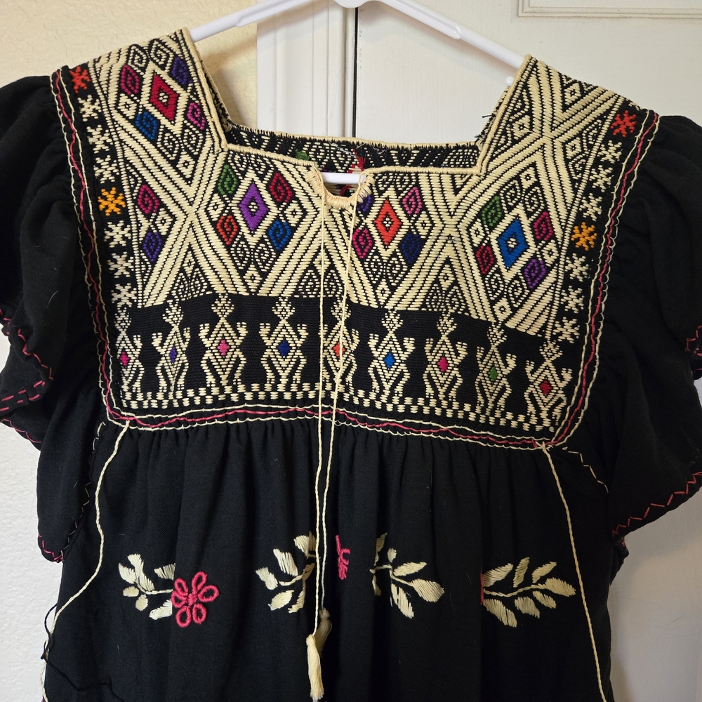 Embroidered Black Boho Dress